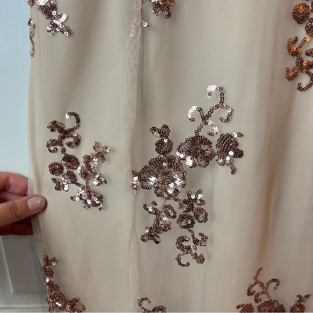 Showpo Passion Fusion NWT Nude Sequin V Neck Evening Gown Womens Size 4 - Picture 7 of 12